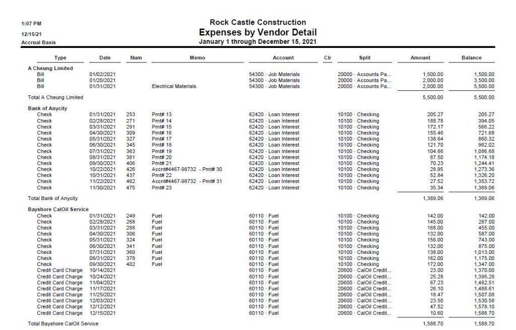 expense report template for quickbooks