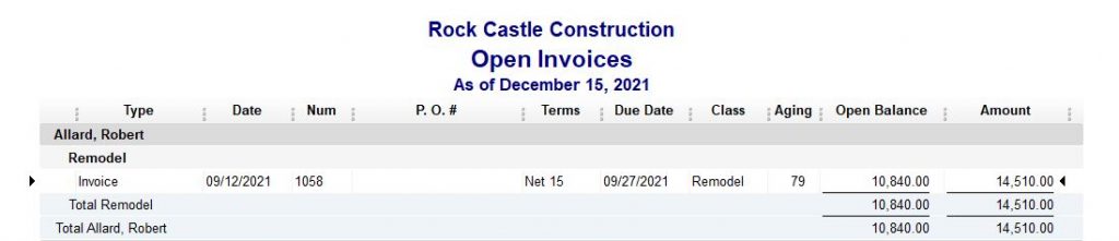 Rock Castle Construction Open Invoices - August 2017 Report of the Month - Accurabooks